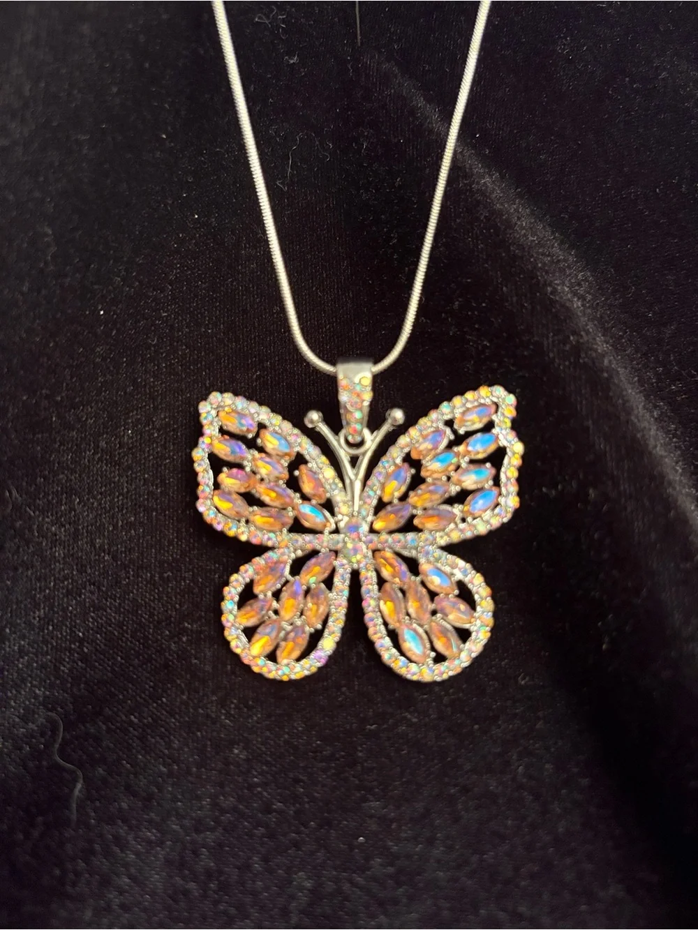 Butterfly Crystal Pendant Necklace - Iridescent Pink -